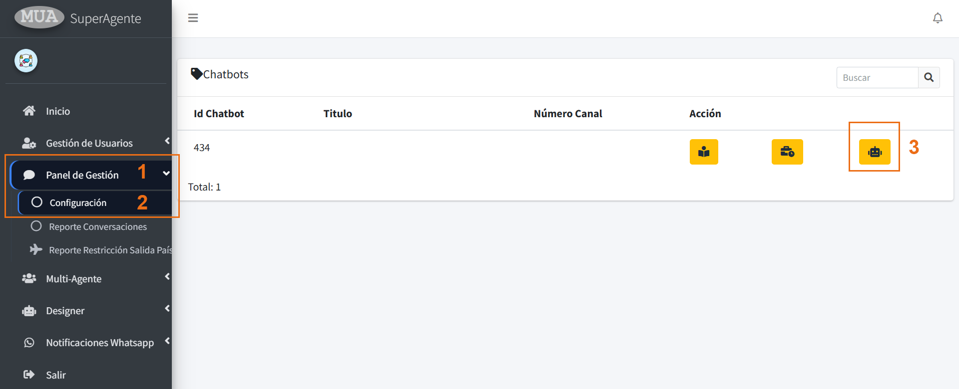 Ruta de configuración del chatbot
