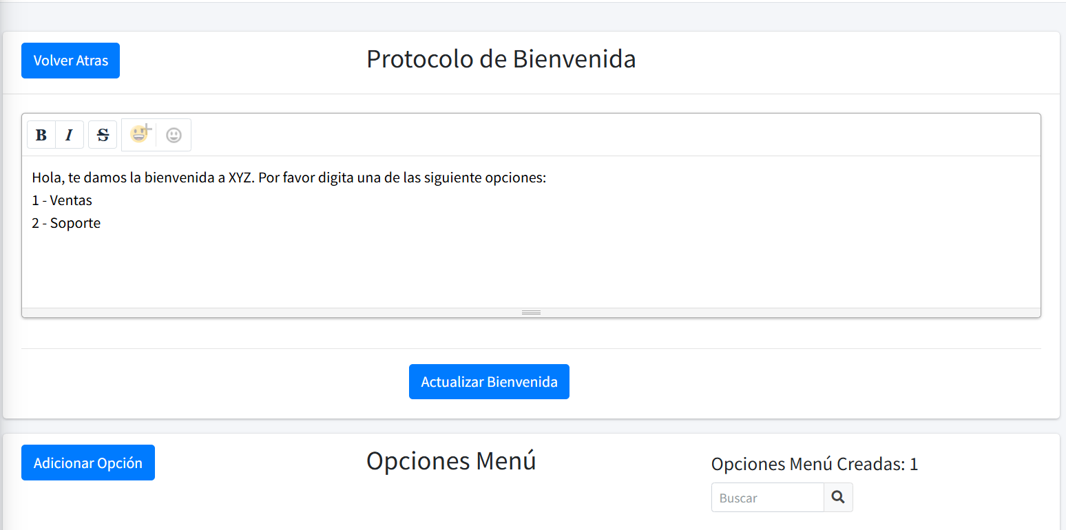 Configuración del saludo del chatbot