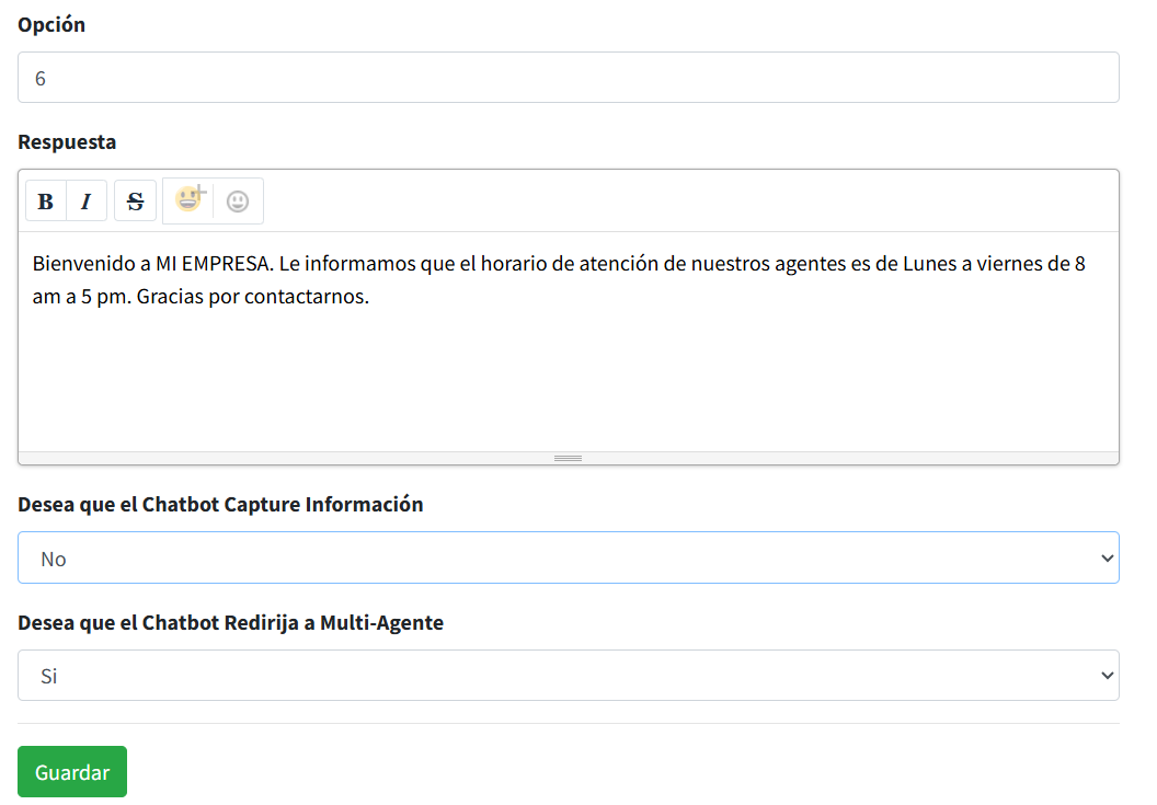 Configuración de transferencia a Multiagente